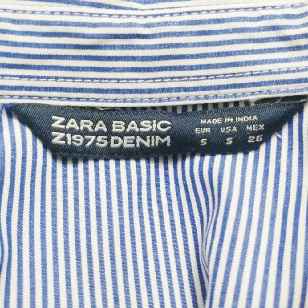 Zara Basic Striped Button Down W/ Floral Blouse - image 3